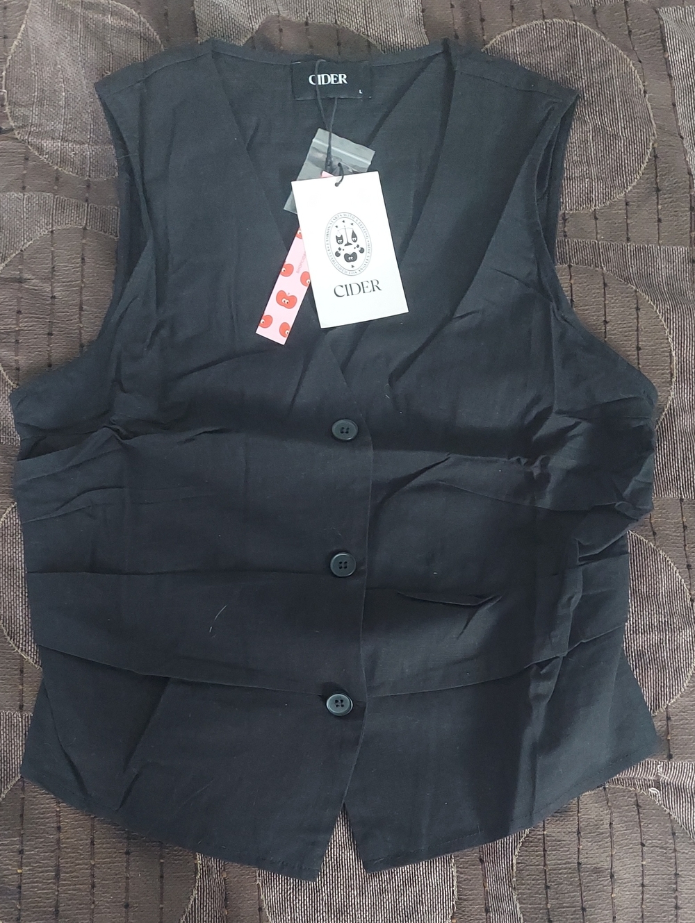 NWT Cotton-blend V-neck Solid Black Button Vest Size Large - Picture 3 of 6